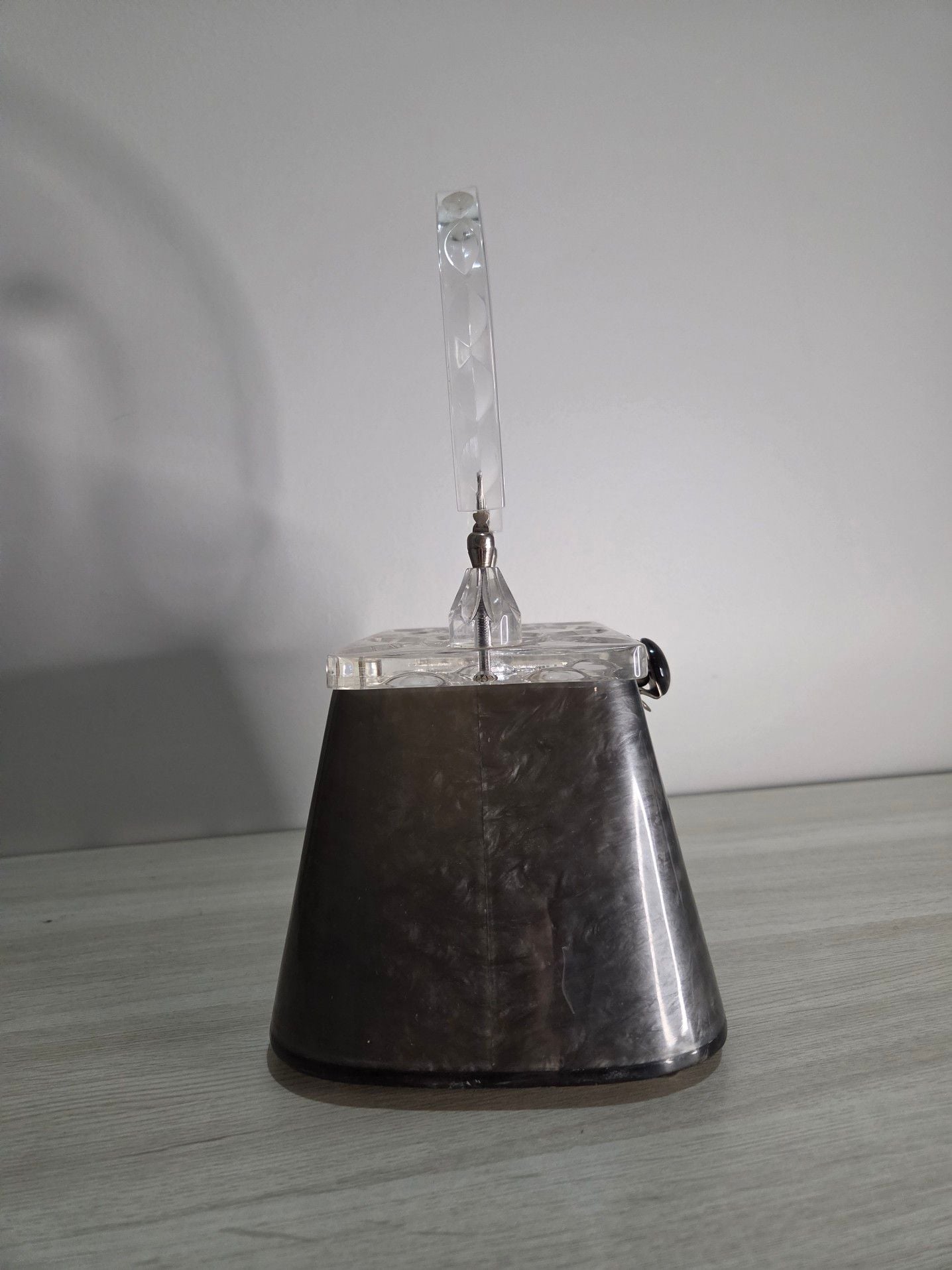 Vintage 1950s Original Rialto N.Y. Lucite Top Handle Box Purse in Grey Marbleized Acrylic 3