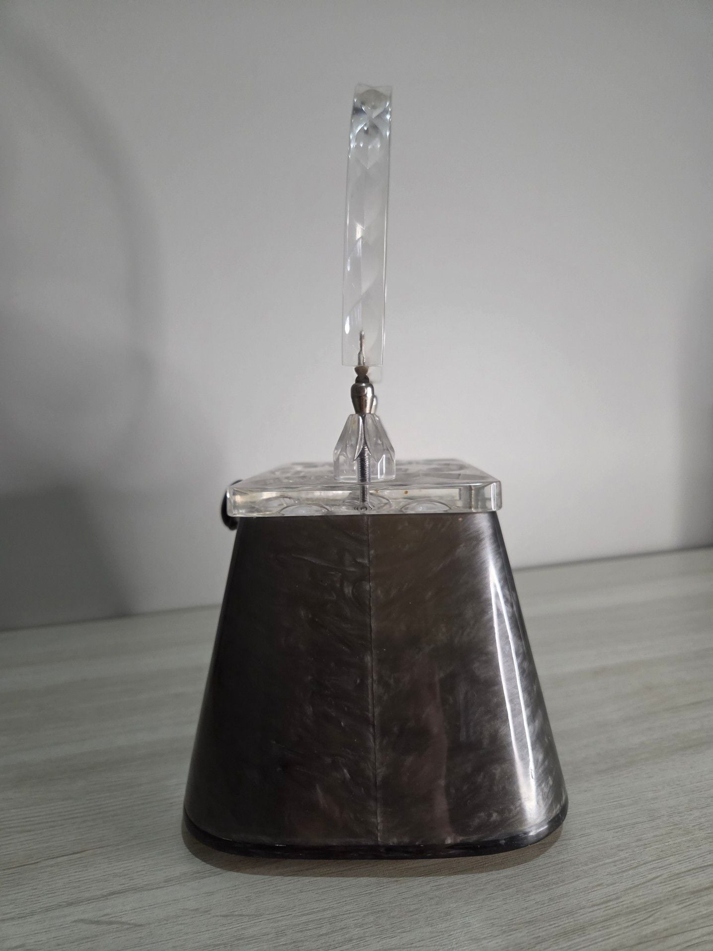 Vintage 1950s Original Rialto N.Y. Lucite Top Handle Box Purse in Grey Marbleized Acrylic 5