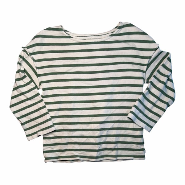 Madewell Green and White Striped Long Sleeve Boat Neck Tee