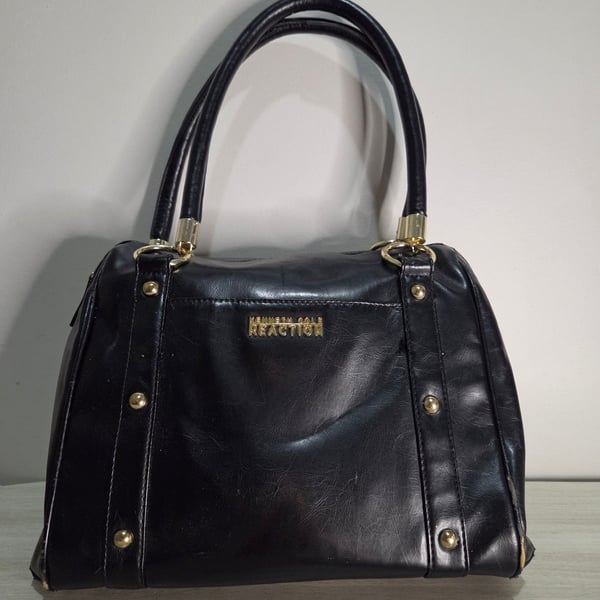 Kenneth Cole Reaction Black Faux Leather Satchel with Gold Tone Studs