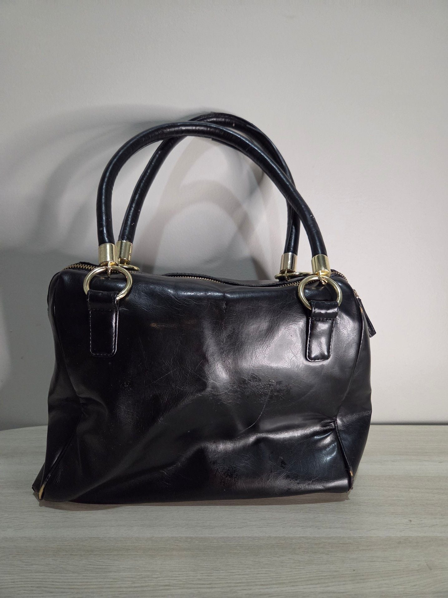 Kenneth Cole Reaction Black Faux Leather Satchel with Gold Tone Studs 3