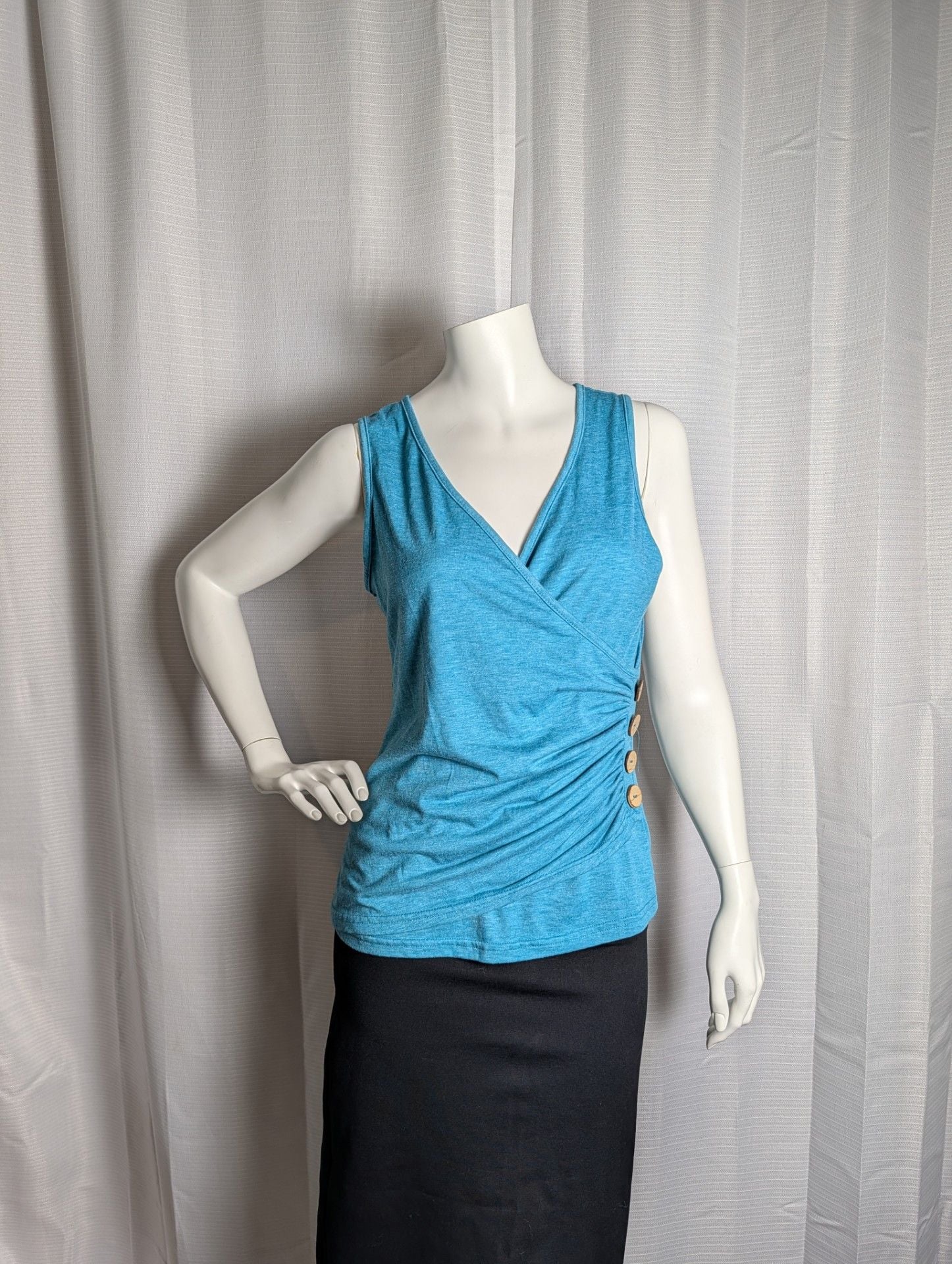 Salanta Women's V-Neck Sleeveless Wrap Tank Top with Side Button Detail 2