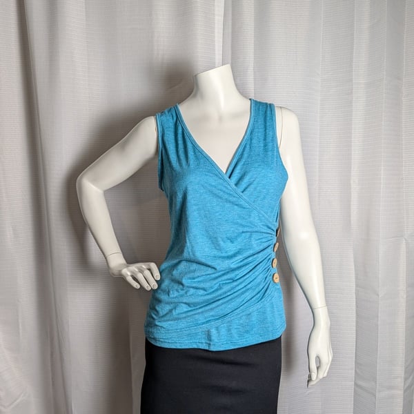 Salanta Women's V-Neck Sleeveless Wrap Tank Top with Side Button Detail