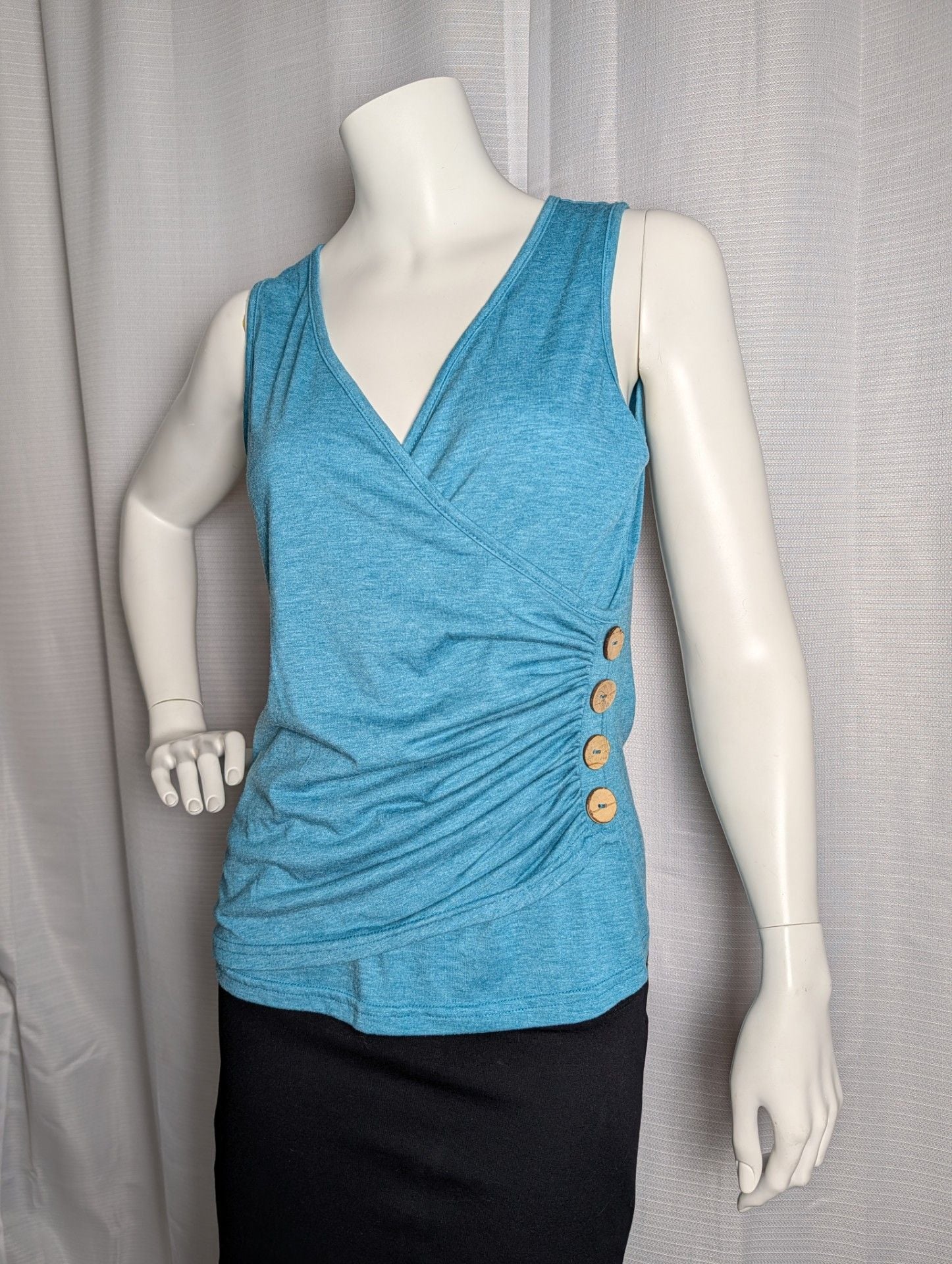 Salanta Women's V-Neck Sleeveless Wrap Tank Top with Side Button Detail 3