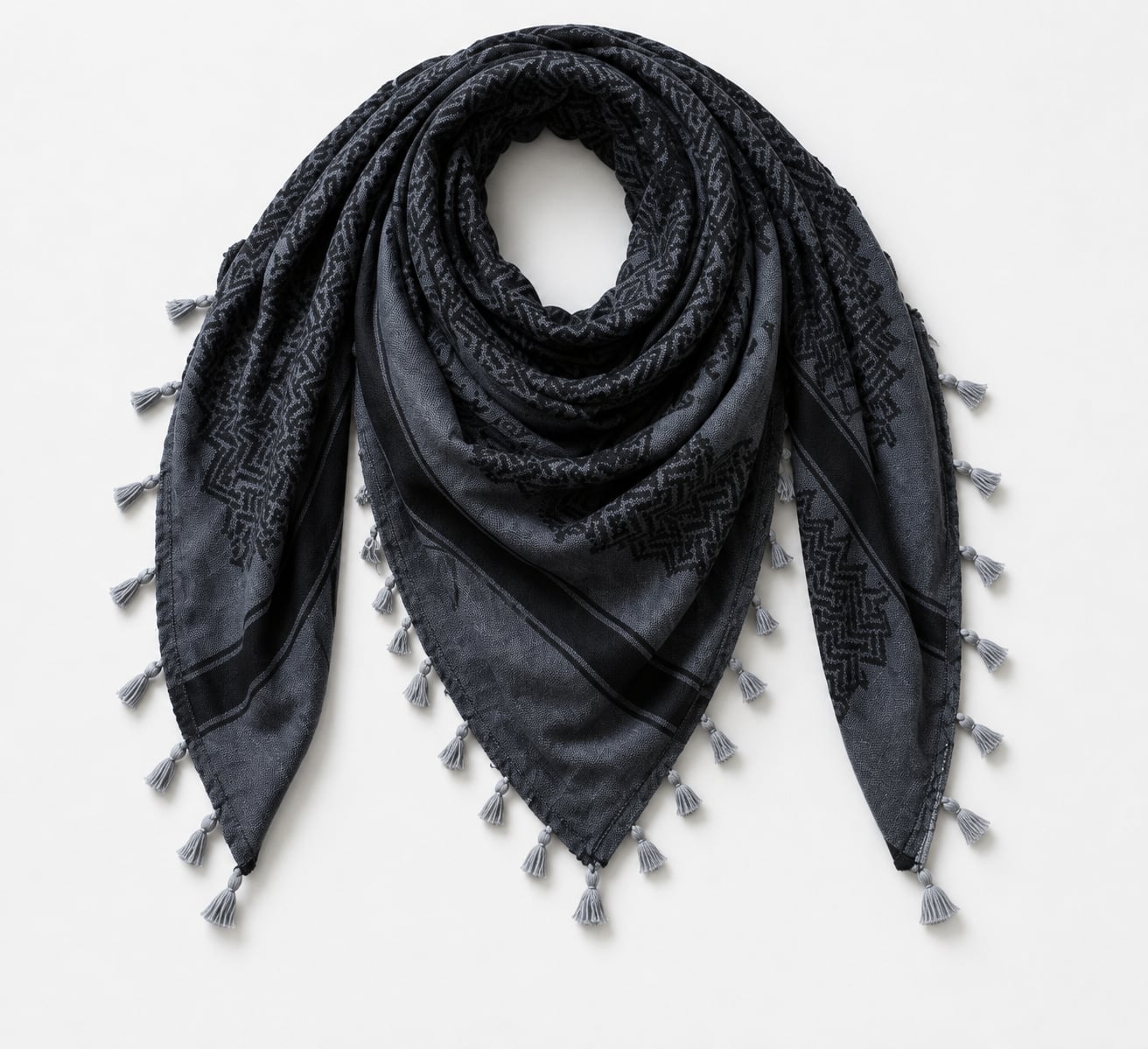 Shemagh Keffiyeh Made in Palestine Gray & Black delicately woven 2