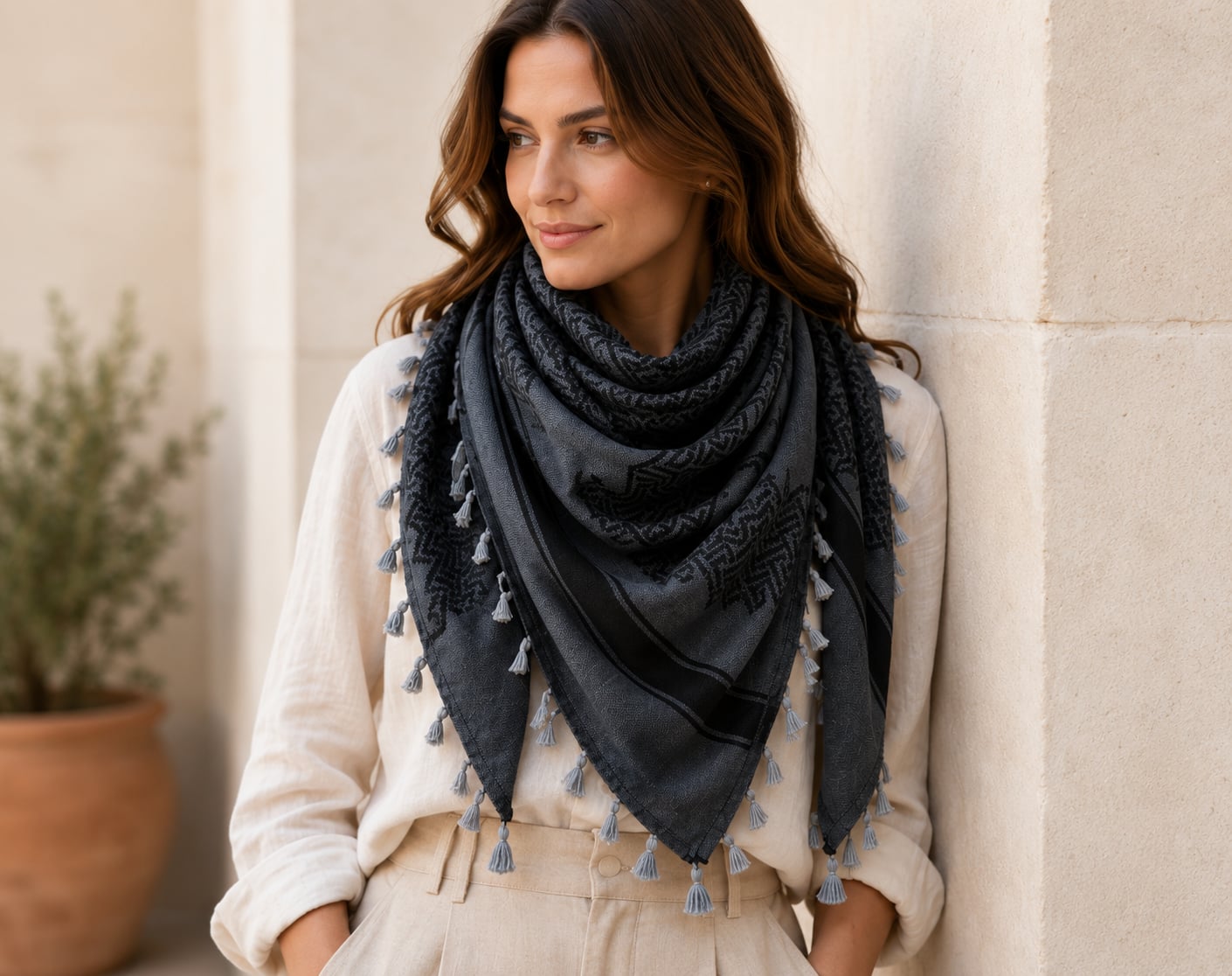 Shemagh Keffiyeh Made in Palestine Gray & Black delicately woven 3