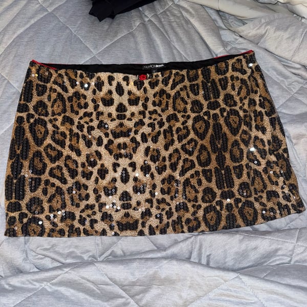 Fashion Nova Kiki Low Rise Leopard Print Sequin Mini Skirt