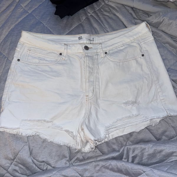 RSQ Jeans Vintage High Rise Distressed White Denim Shorts