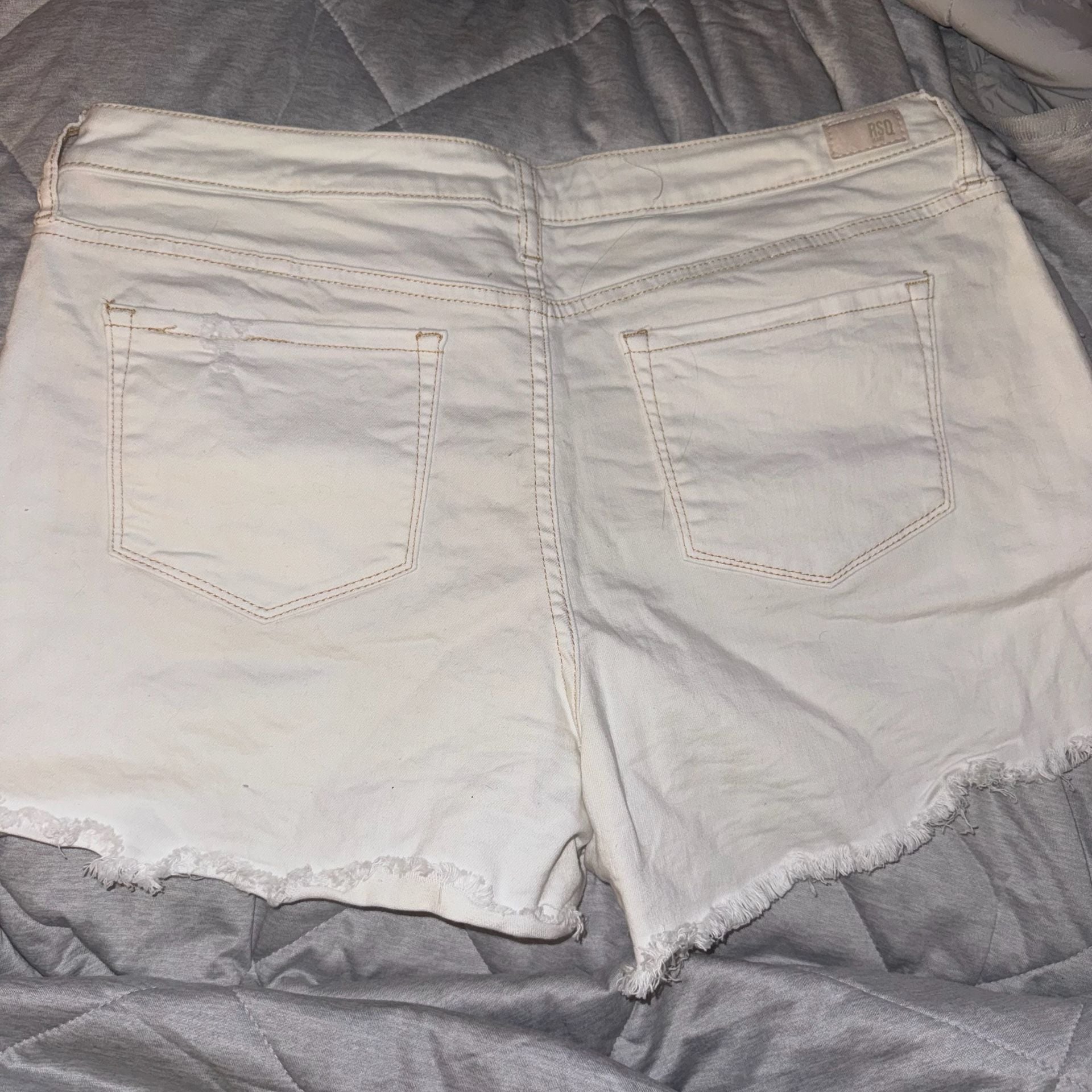 RSQ Jeans Vintage High Rise Distressed White Denim Shorts 4