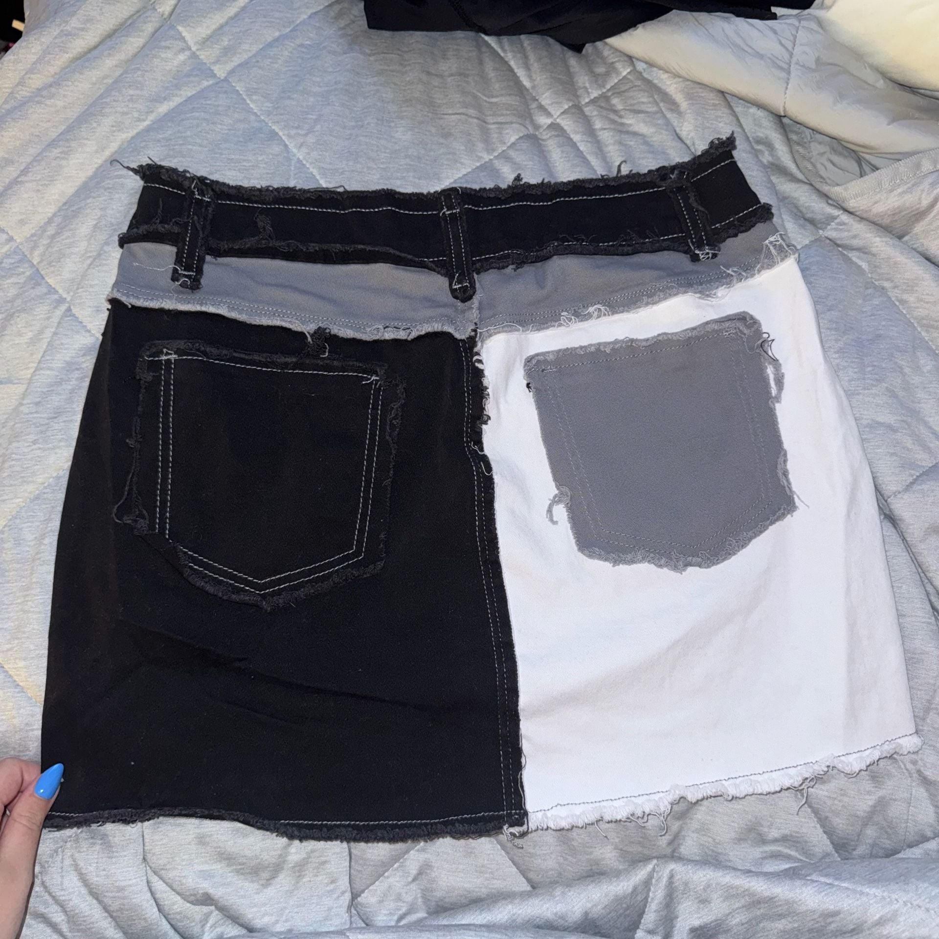 Jeans Brand Two-Tone Black White Patchwork Denim Mini Skirt 2