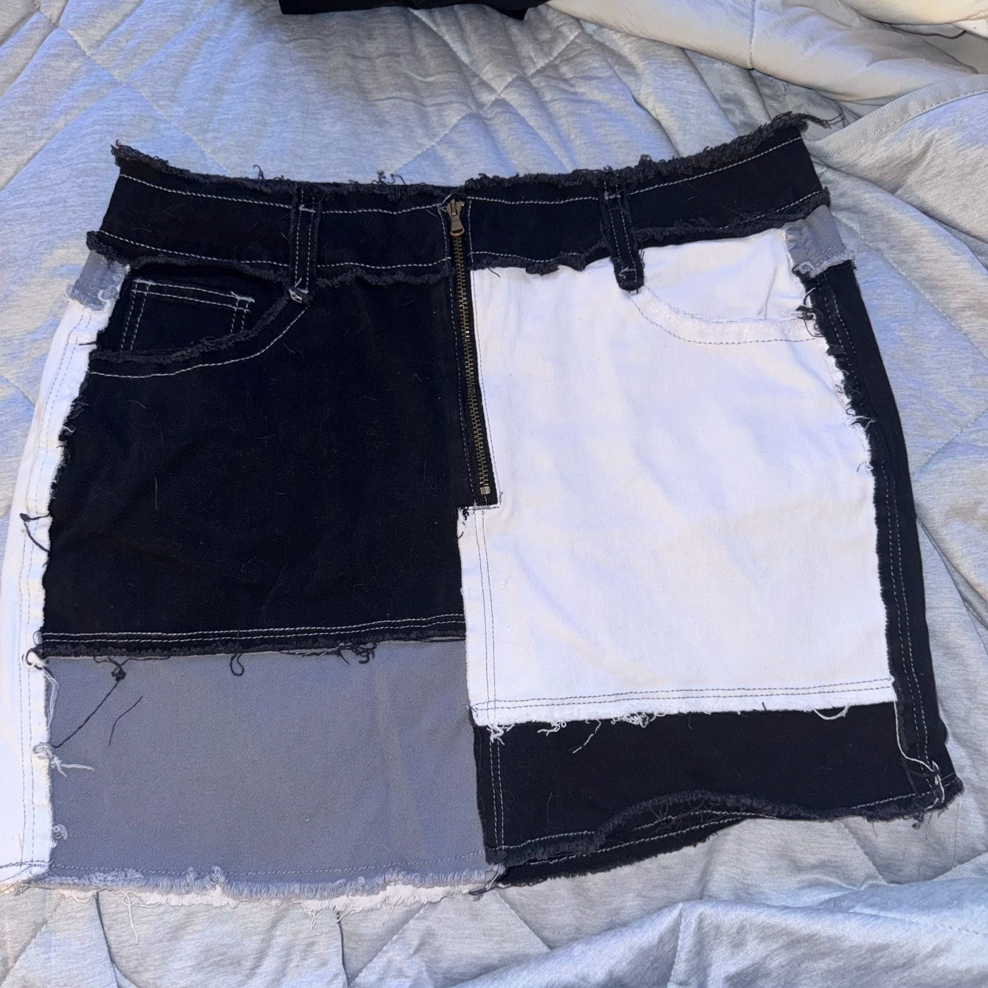 Jeans Brand Two-Tone Black White Patchwork Denim Mini Skirt 1