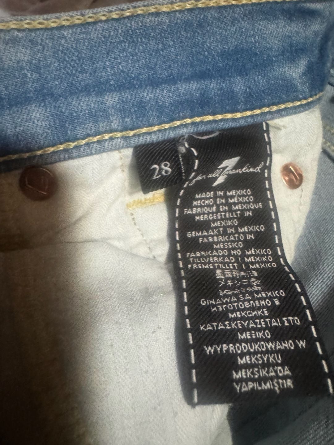 7ForAllMankind High Rise Skinny Ankle Jeans W/ Raw Hem, Light Wash, Size 28 4