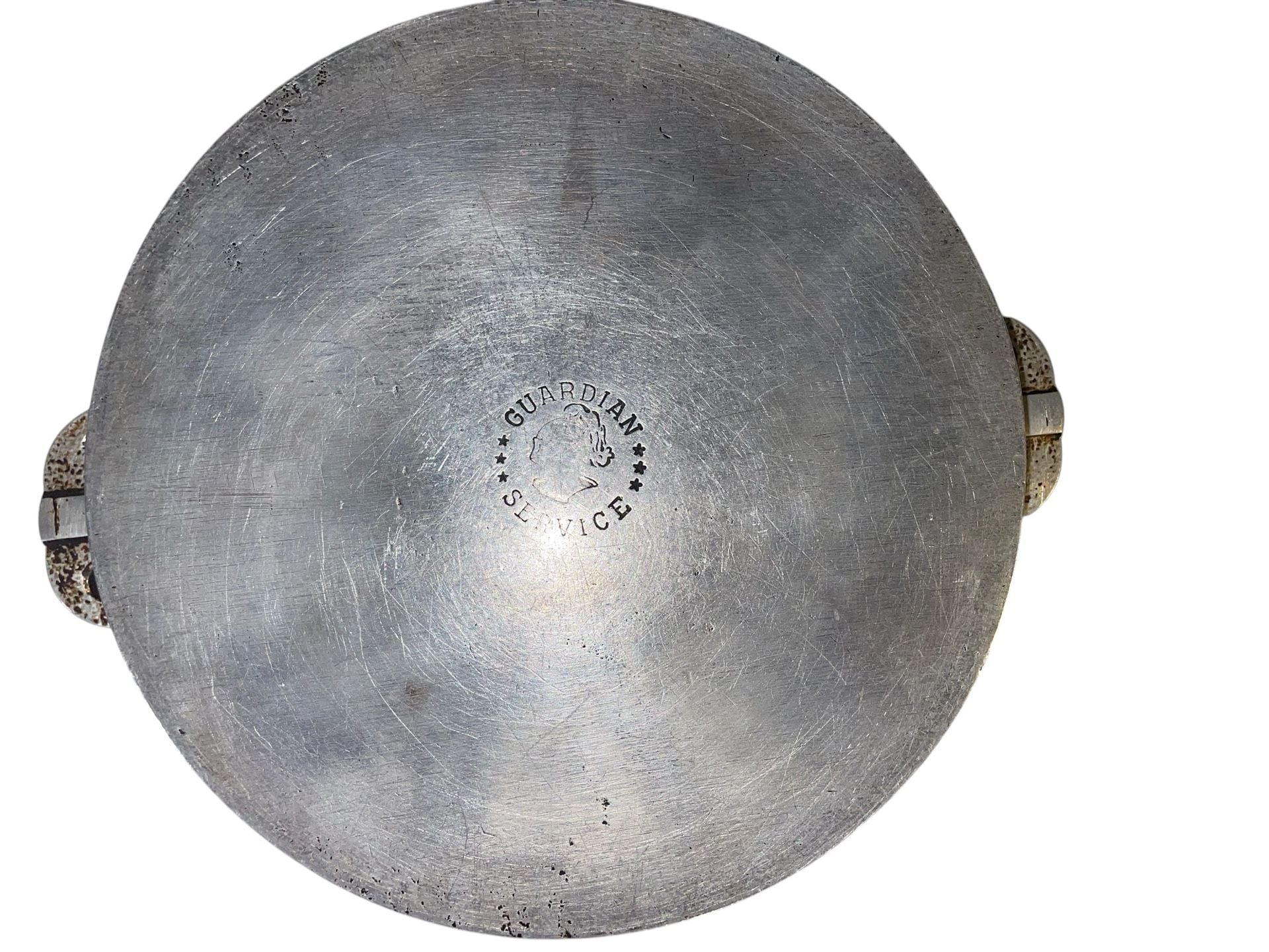 Vintage Guardian Service Hammered Aluminum Pot, Glass Lid, griddle, frying pan. 21