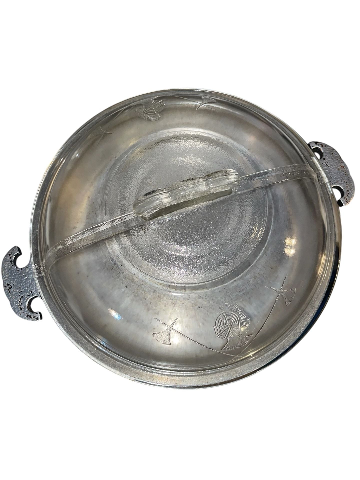 Vintage Guardian Service Hammered Aluminum Pot, Glass Lid, griddle, frying pan. 22