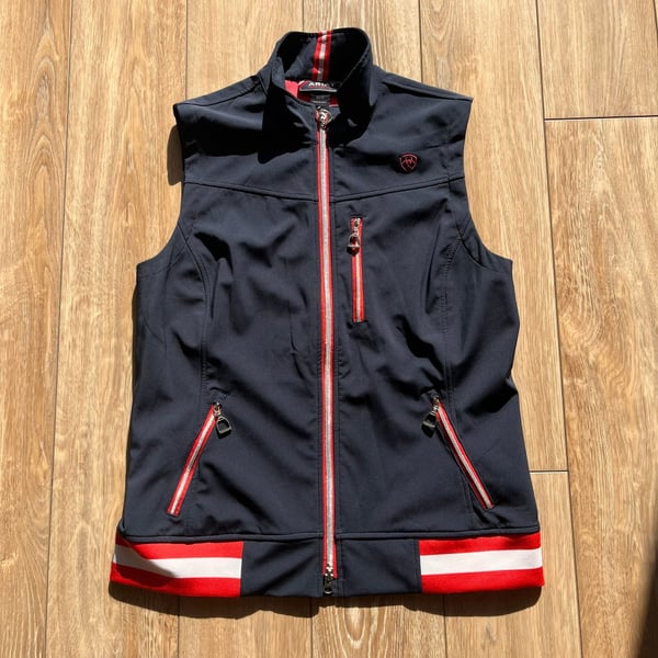 Ariat Women's New Team Softshell Vest in Navy Blue with Red and White Accents