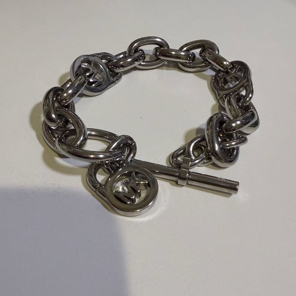 Michael Kors Silver-Tone Heritage Fulton Padlock Chain Toggle Bracelet