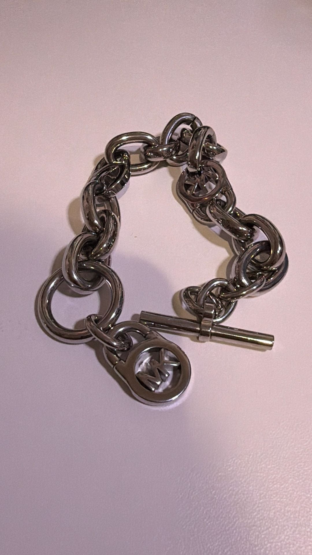 Michael Kors Silver-Tone Heritage Fulton Padlock Chain Toggle Bracelet 5