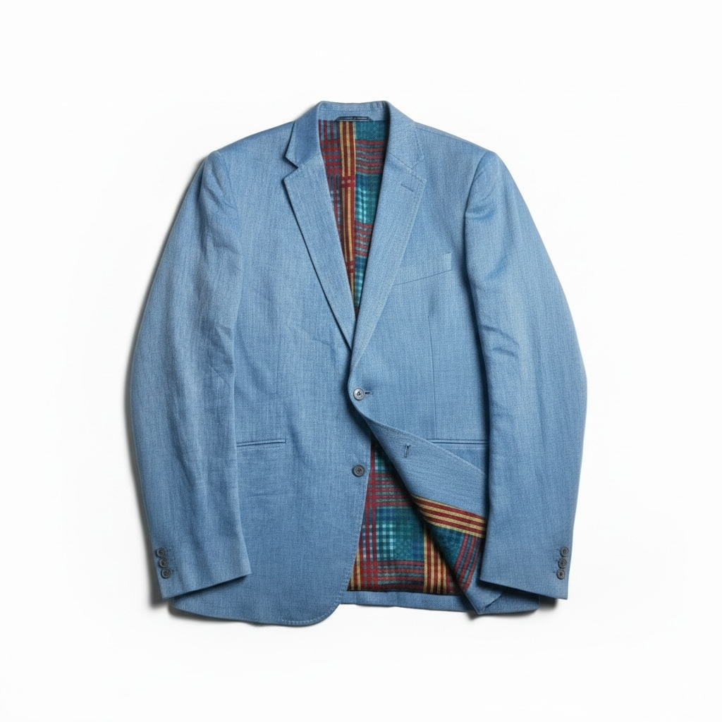 Robert Graham Light Blue Herringbone Sport Coat with Plaid Lining 2
