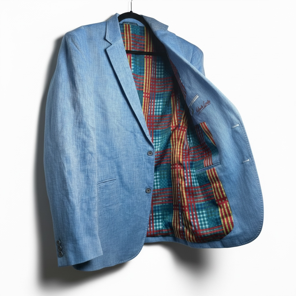 Robert Graham Light Blue Herringbone Sport Coat with Plaid Lining 3