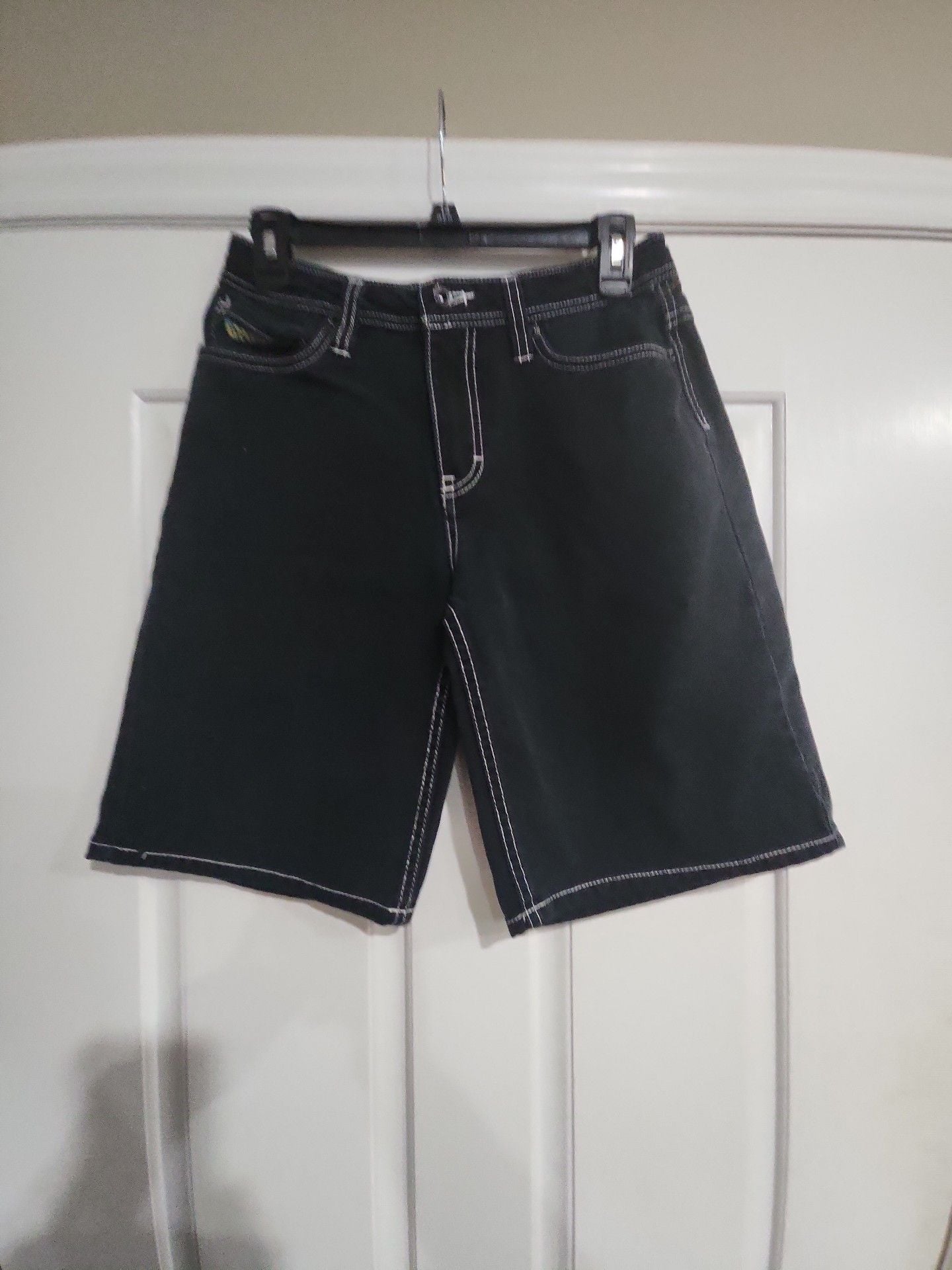 Empyre Boys Black Denim Skate Shorts with Fire Hydrant Graphic 2