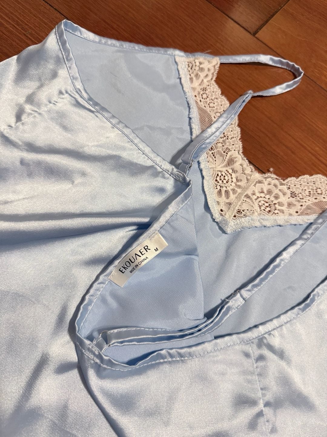 Ekouaer Women's Light Blue Satin Lace-Trim Cami and Shorts Pajama Set 5