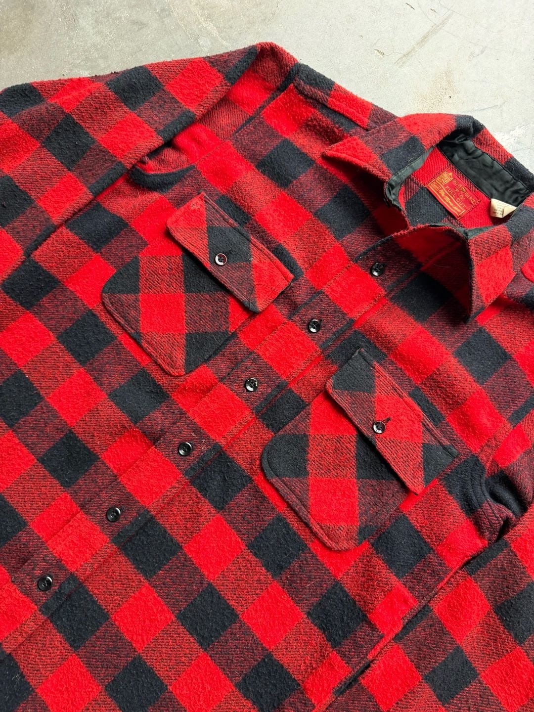 Vintage 70s Sears Kings Road Mens Store Buffalo Plaid Wool Blend Flannel Shirt 3