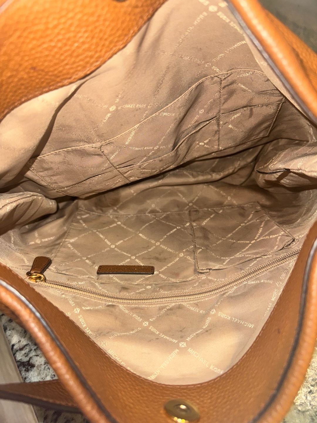 Michael Kors Lex Large Signature Logo Hobo Shoulder Bag Brown Red Leather  10
