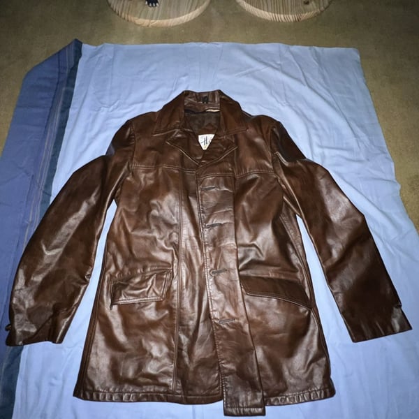 Vintage It's a Holiday Brown Leather Mid-Length Jacket with Removable Faux Fur Lining
