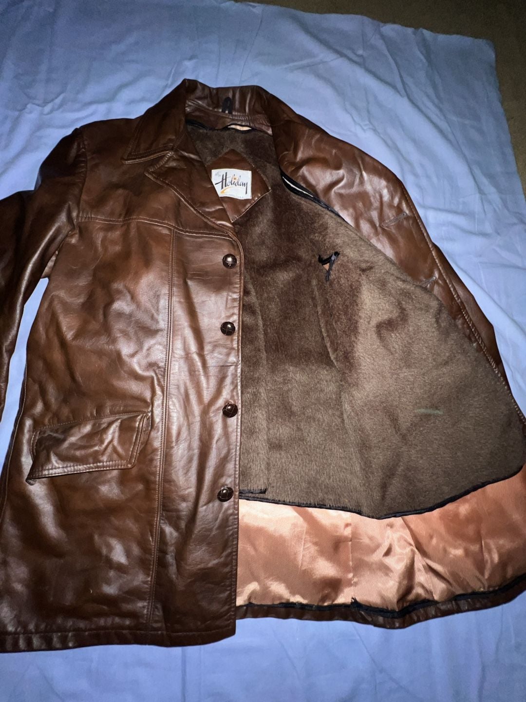 Vintage It's a Holiday Brown Leather Mid-Length Jacket with Removable Faux Fur Lining 3