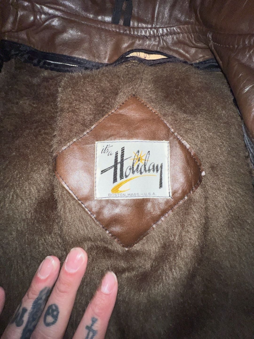 Vintage It's a Holiday Brown Leather Mid-Length Jacket with Removable Faux Fur Lining 4