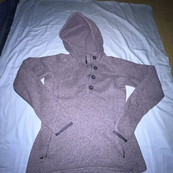 The North Face Women's Heathered Purple Pullover Hoodie with Button Placket