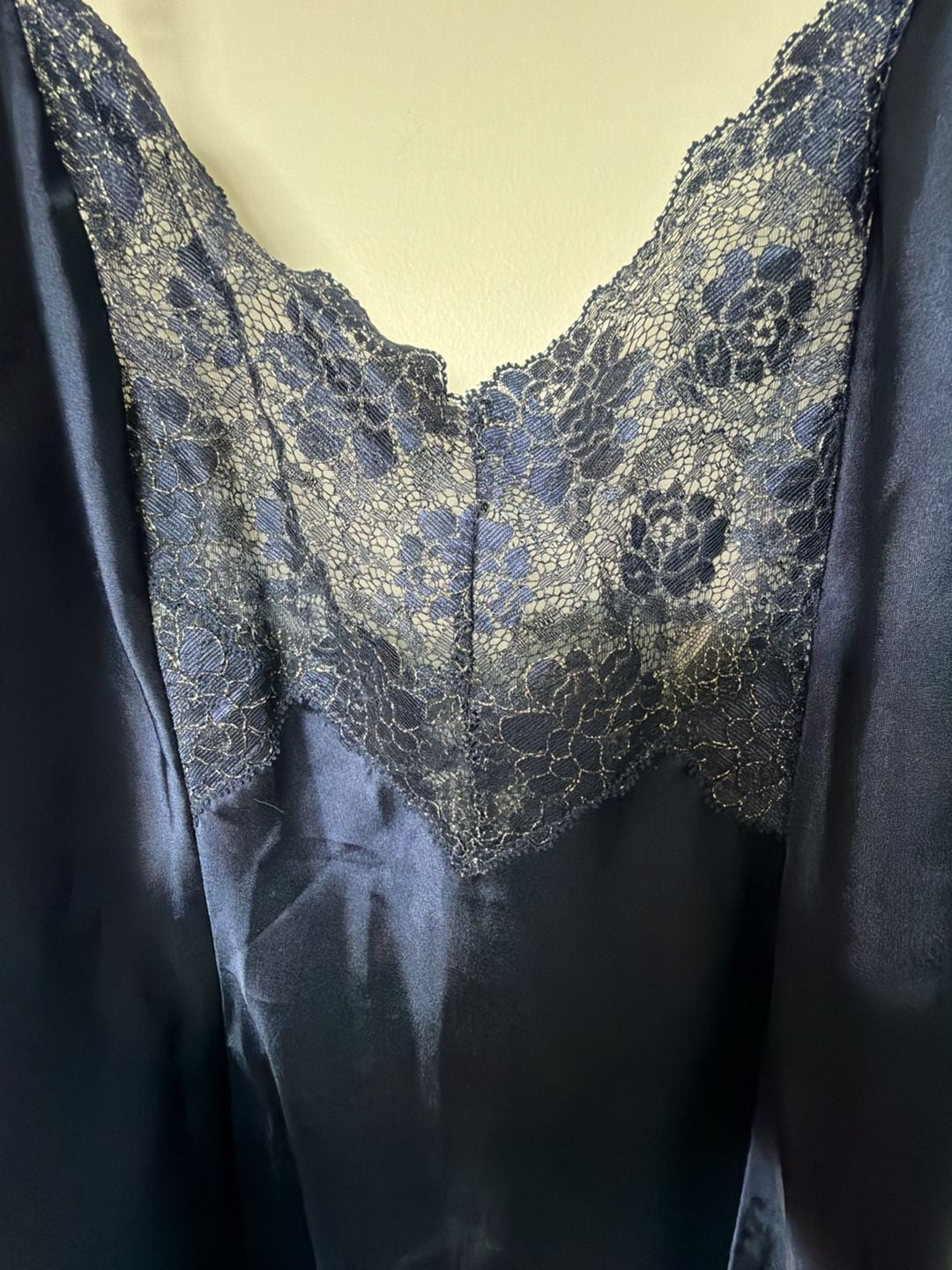 Victoria's Secret Vintage Navy Blue Satin Slip Chemise with Lace Detail 2