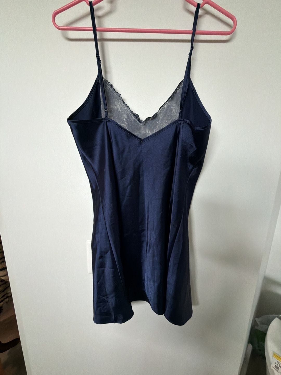 Victoria's Secret Vintage Navy Blue Satin Slip Chemise with Lace Detail 4