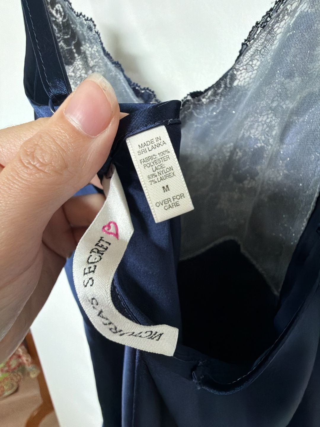 Victoria's Secret Vintage Navy Blue Satin Slip Chemise with Lace Detail 5