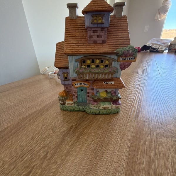 Lighted Ceramic Fruit Shop Village House | Cottagecore Decor | Vintage Home Décor