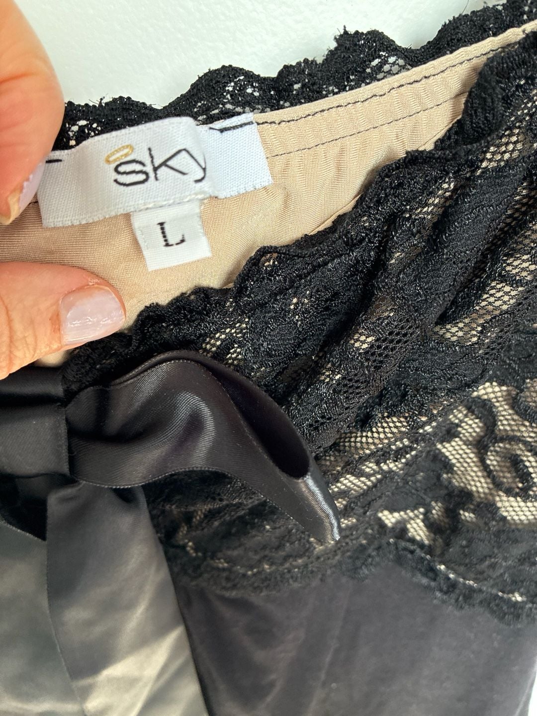 Sky Lingerie Women's Black Babydoll Chemise with Lace Overlay and Satin Bow Detail 4