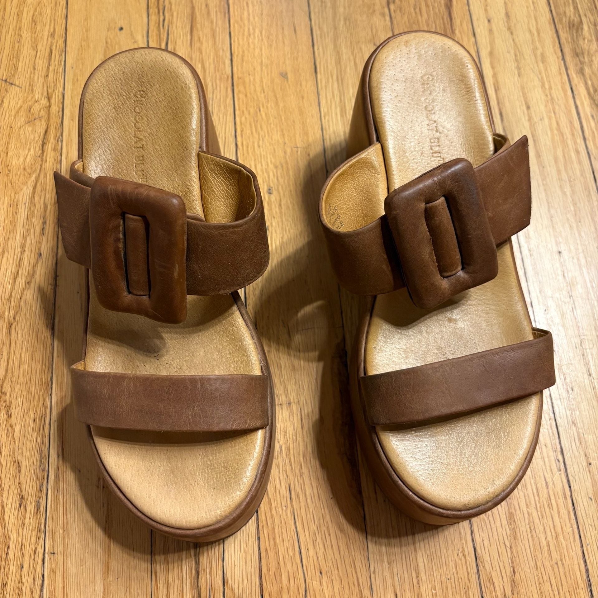 Chocolat Blu Kaira Leather Platform Wedge Sandals in Camel 2