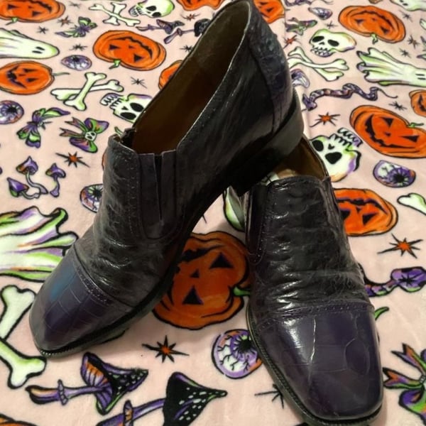 Marco Vicci Dandy Rockabilly Purple Hornback Textured SlipOn Cap Toe Dress Shoes