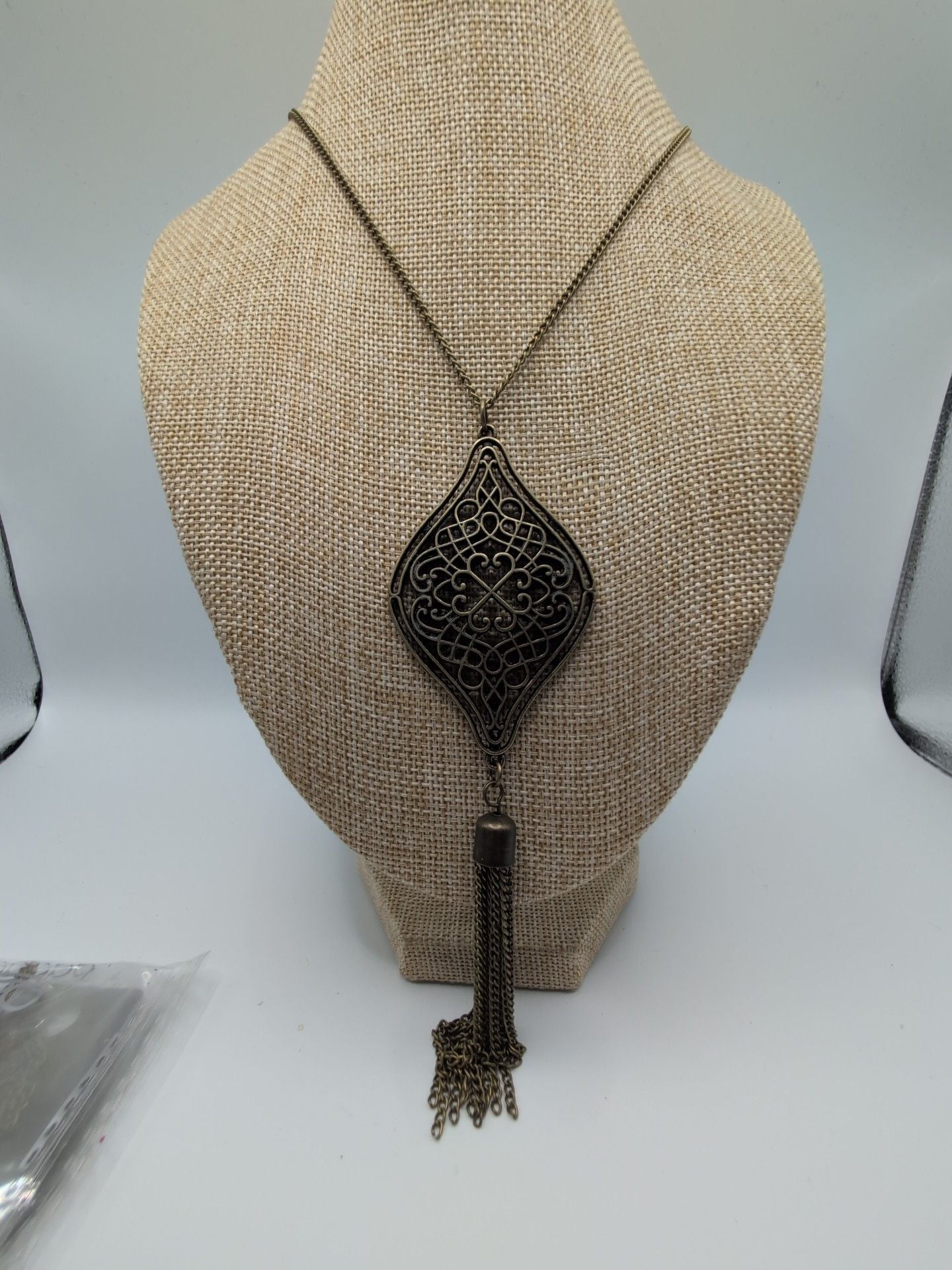 Paparazzi Brass Tone Ornate Filigree Pendant Necklace with Tassel 1