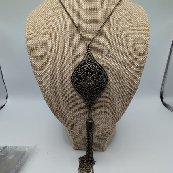 Paparazzi Brass Tone Ornate Filigree Pendant Necklace with Tassel