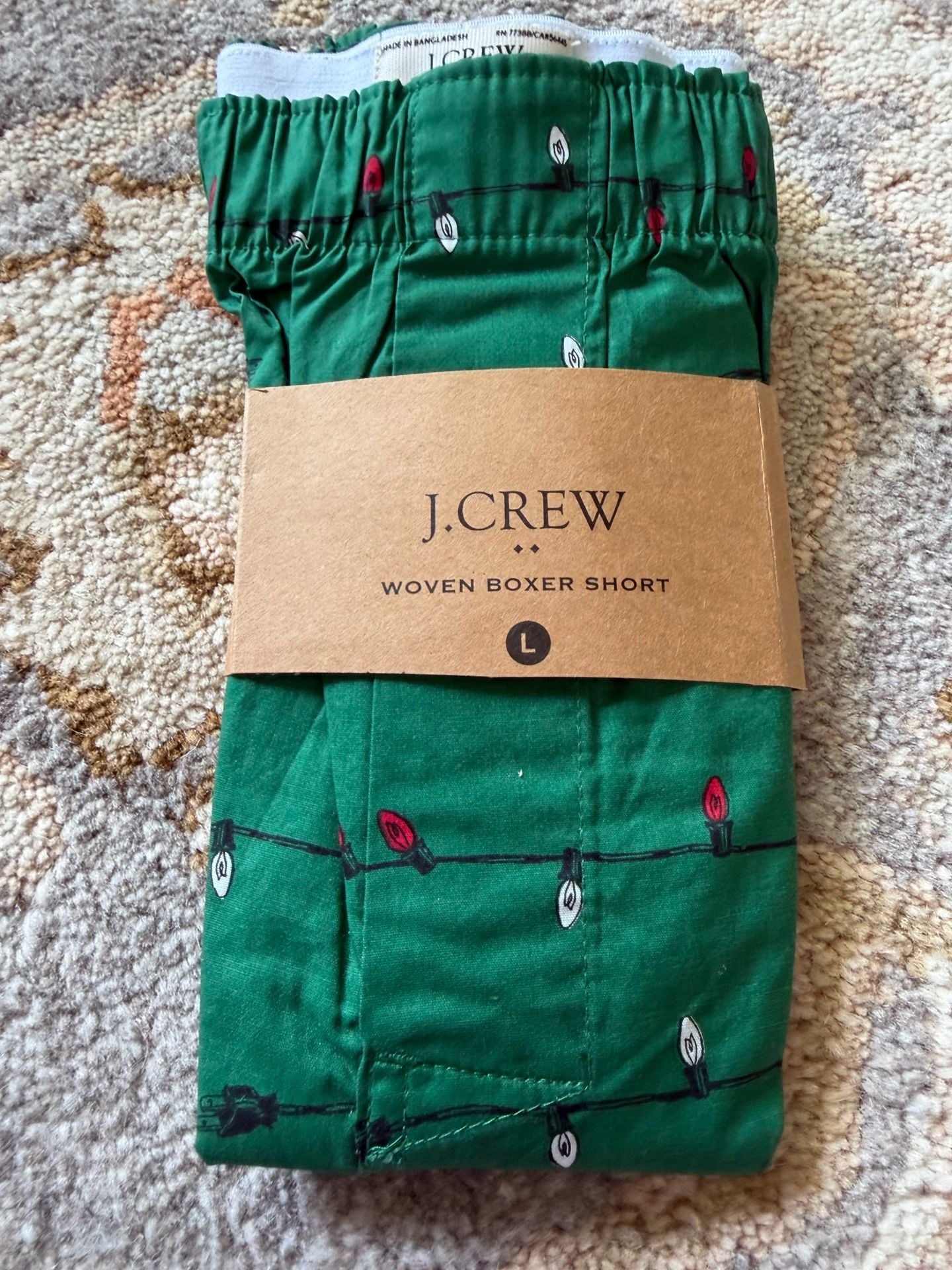 J.Crew Men's Christmas Light Print Woven Boxer Shorts Green 1