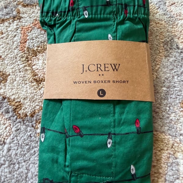 J.Crew Men's Christmas Light Print Woven Boxer Shorts Green