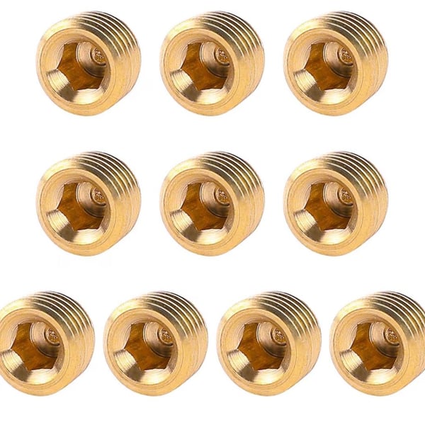 10 Pcs 1/4" NPT M Pipe Plug Fitting Set, Brass Hex Counter Sunk Inter Hex Socket