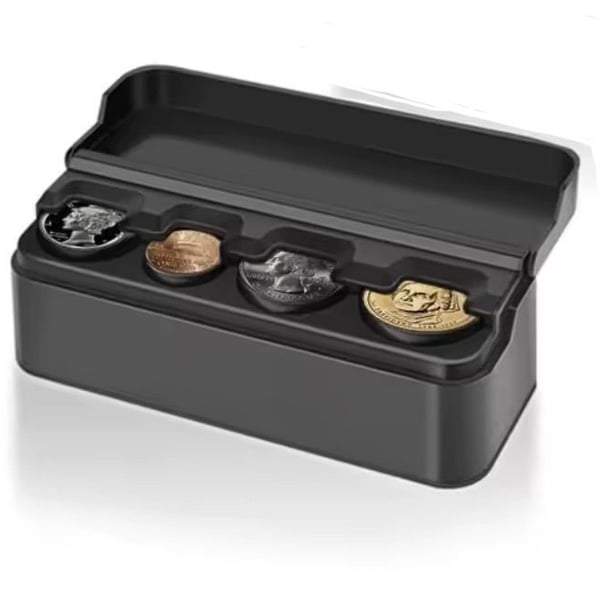 Universal Car Coin Holder Organizer w/ Flip Lid, 4-Compartment Change Case
