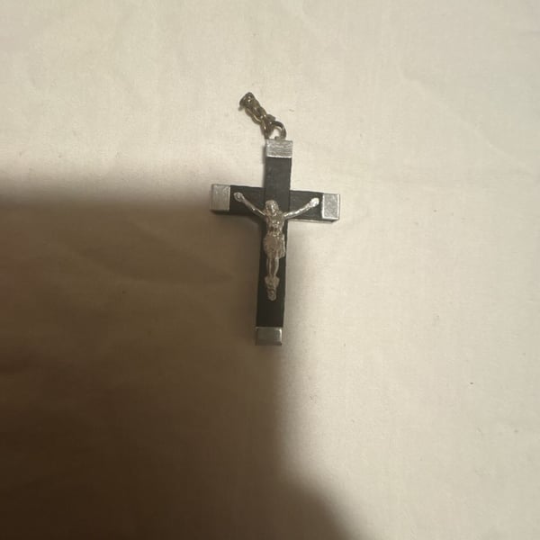 Vintage Sterling Silver and Ebony Wood Crucifix Pendant