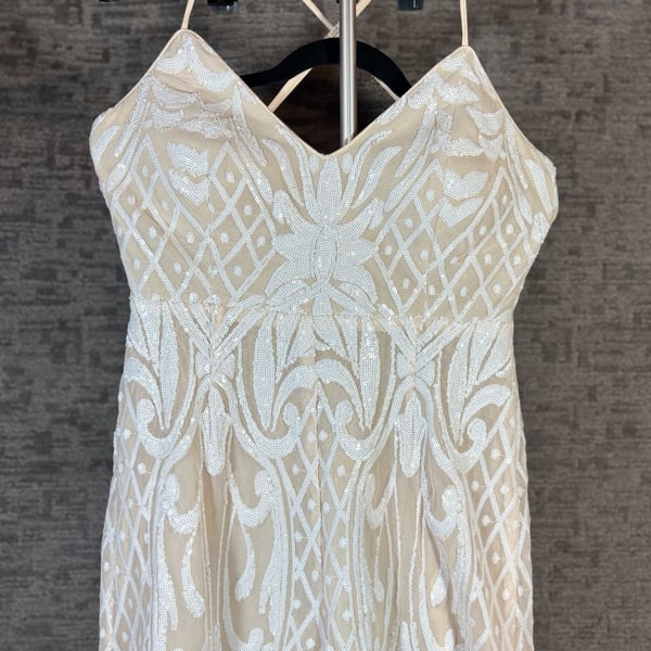 Lulus Catch a Spark White and Beige Sequin Romper
