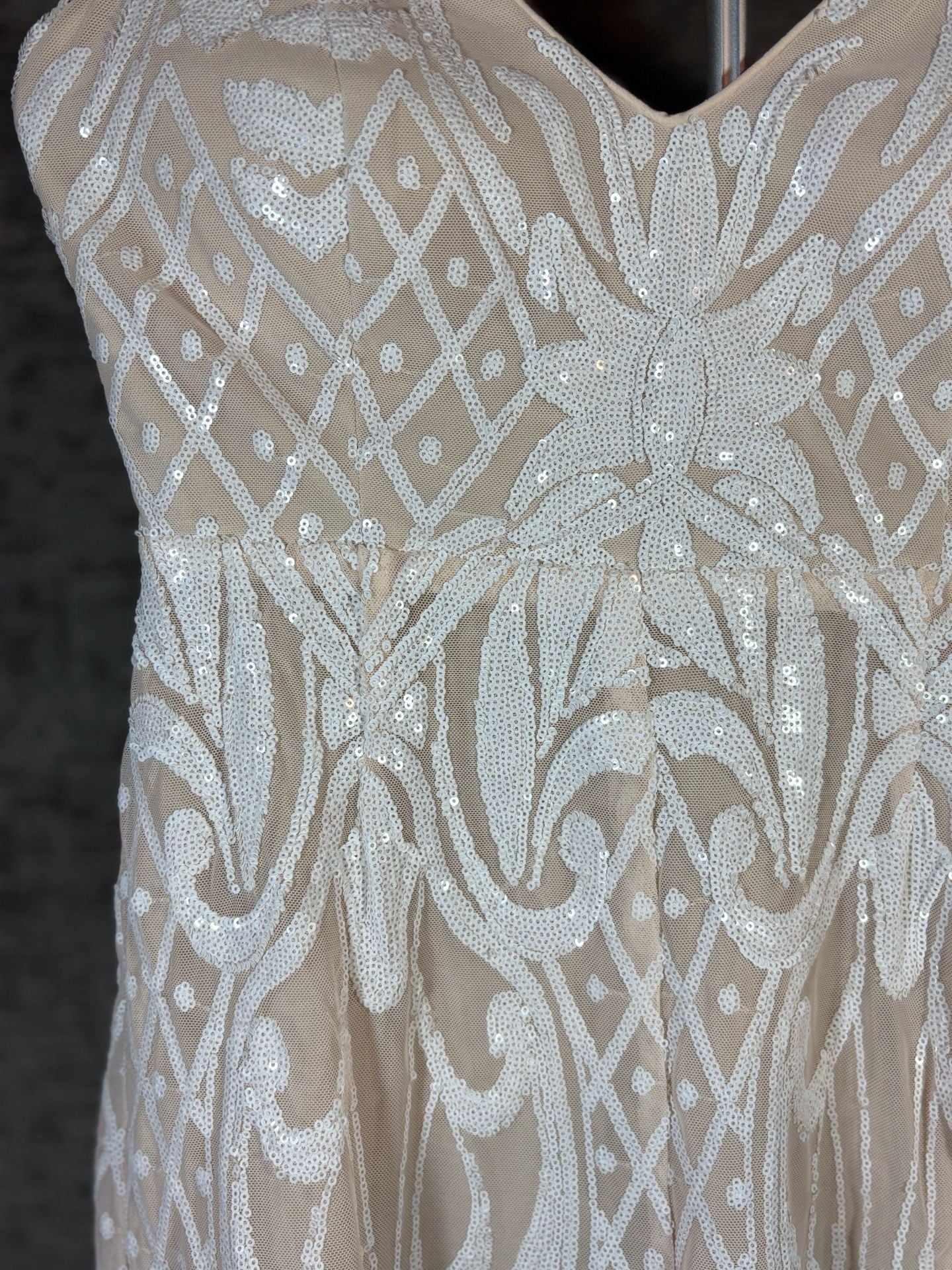 Lulus Catch a Spark White and Beige Sequin Romper 3