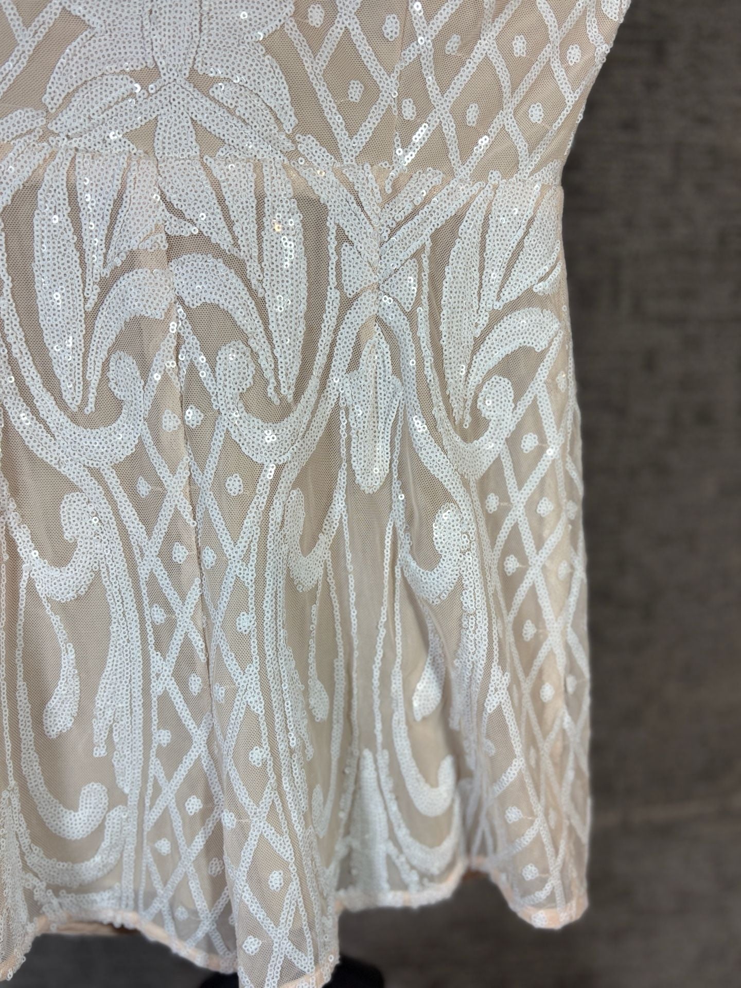Lulus Catch a Spark White and Beige Sequin Romper 4