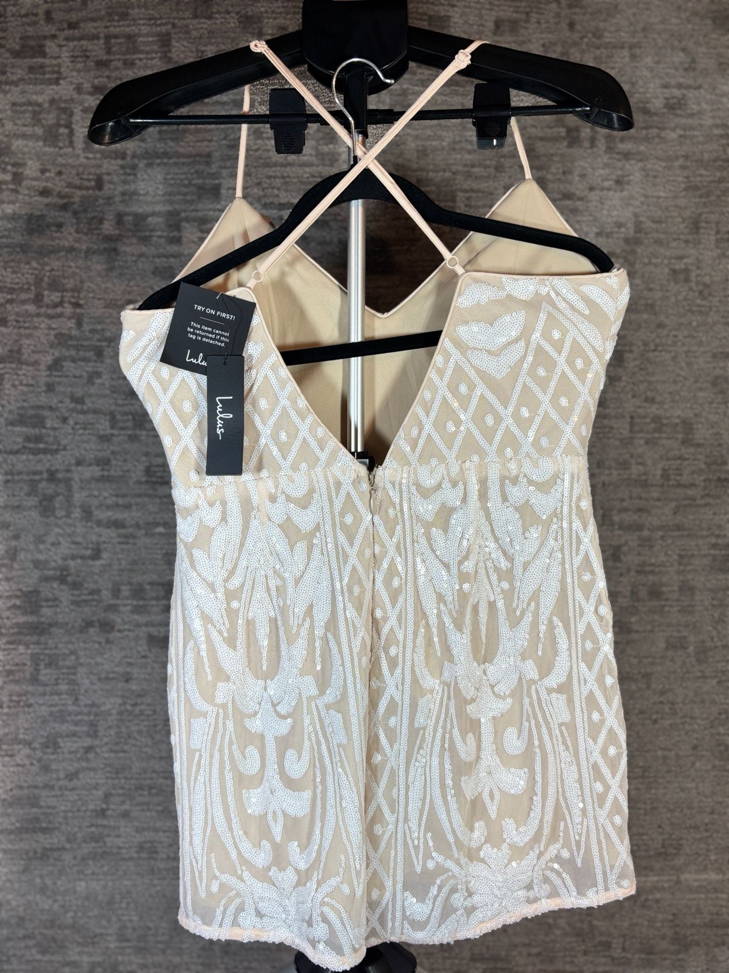 Lulus Catch a Spark White and Beige Sequin Romper 5