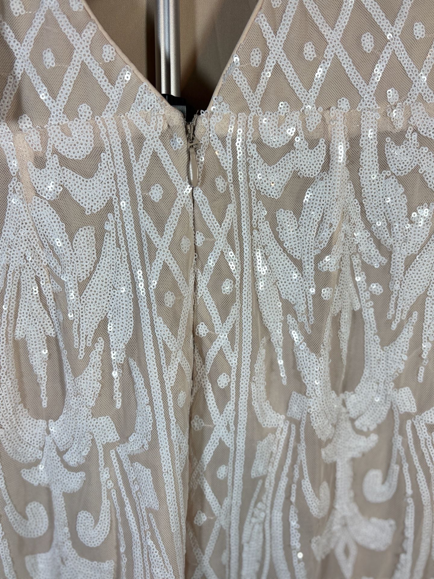 Lulus Catch a Spark White and Beige Sequin Romper 6